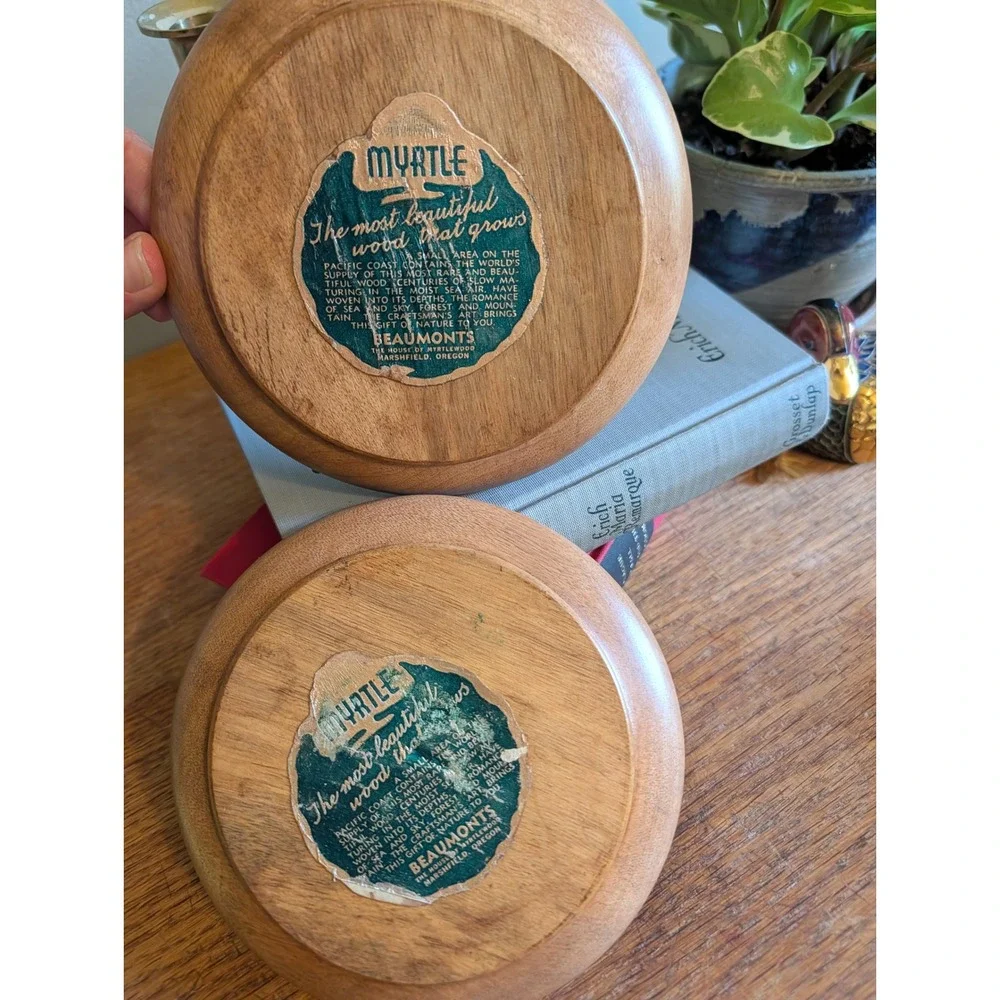 Vintage MCM Beaumonts Oregon Myrtlewood Plates Set of 2 Wood Saucers 6 Inch‎